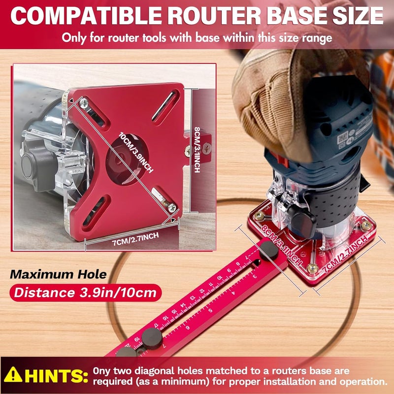 Sigerio New 4 in 1 Router Milling Groove Bracket, Aluminum Alloy Router Circle Cutting Jig, Multifunctional RouterGuide for Cutting Circles, Adjustable RouterJig Tool for Woodworking (Rose Red) - Image 2